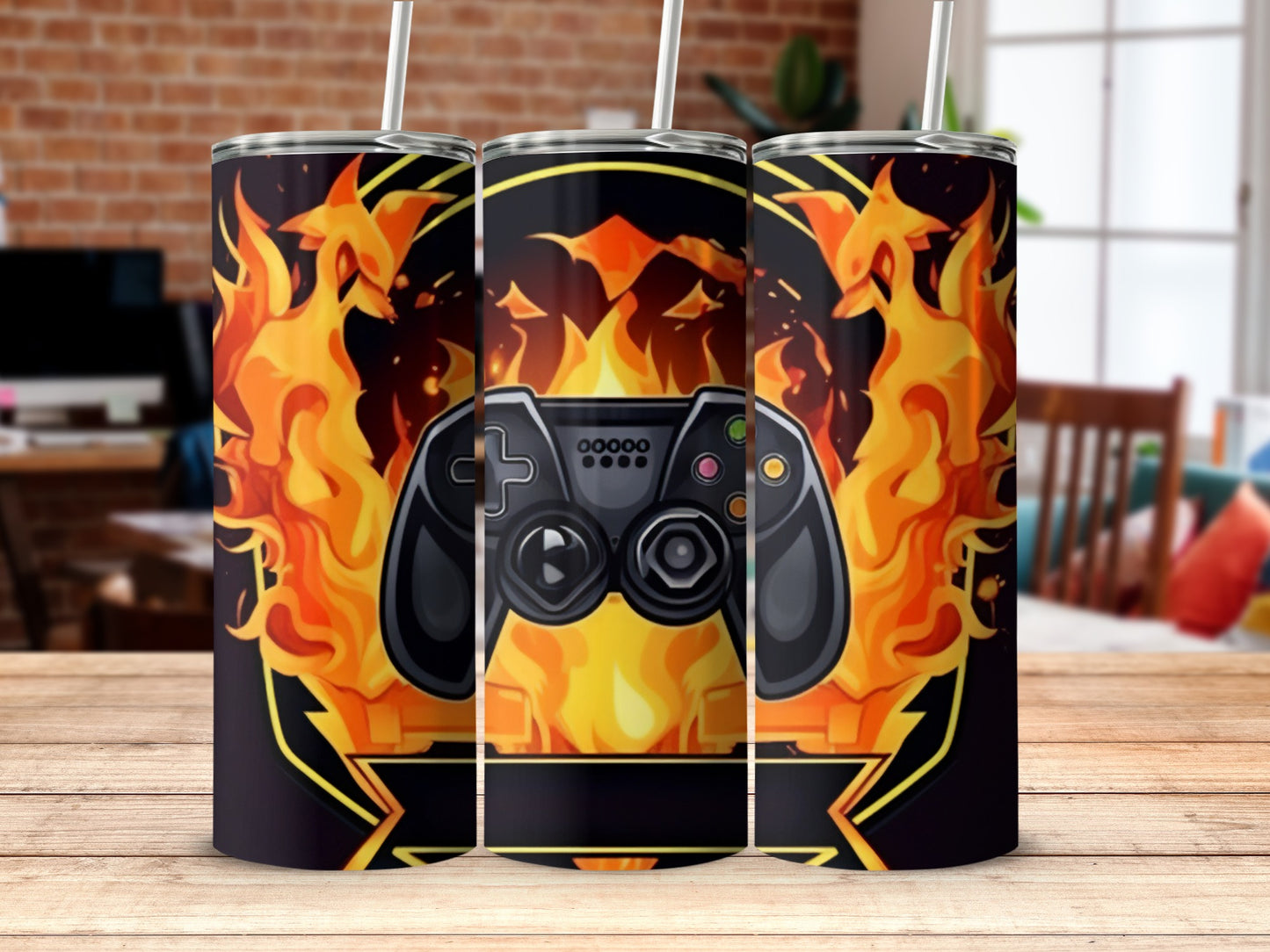Fiery Controller Design Gaming Tumbler