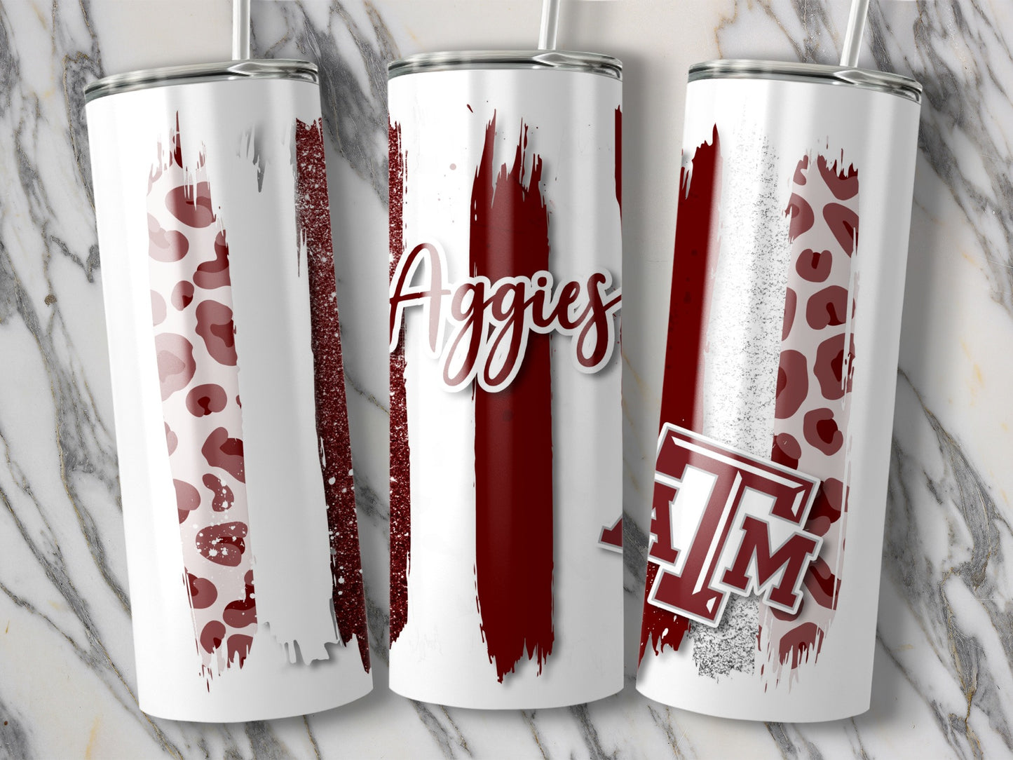 Aggies ATM Maroon Brush Strokes Design for Tumblers