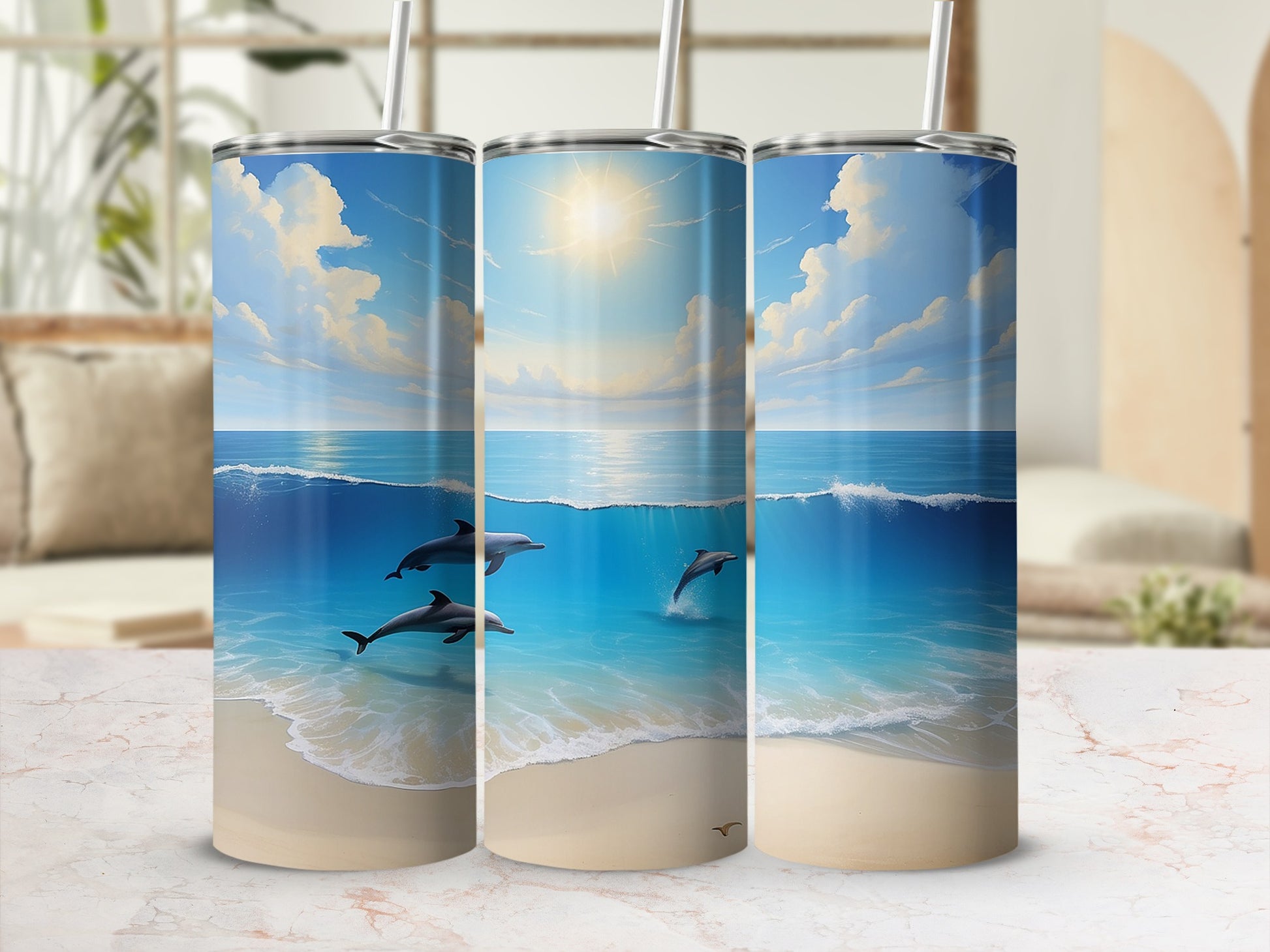 Beautiful Ocean View with Dolphins Tumbler