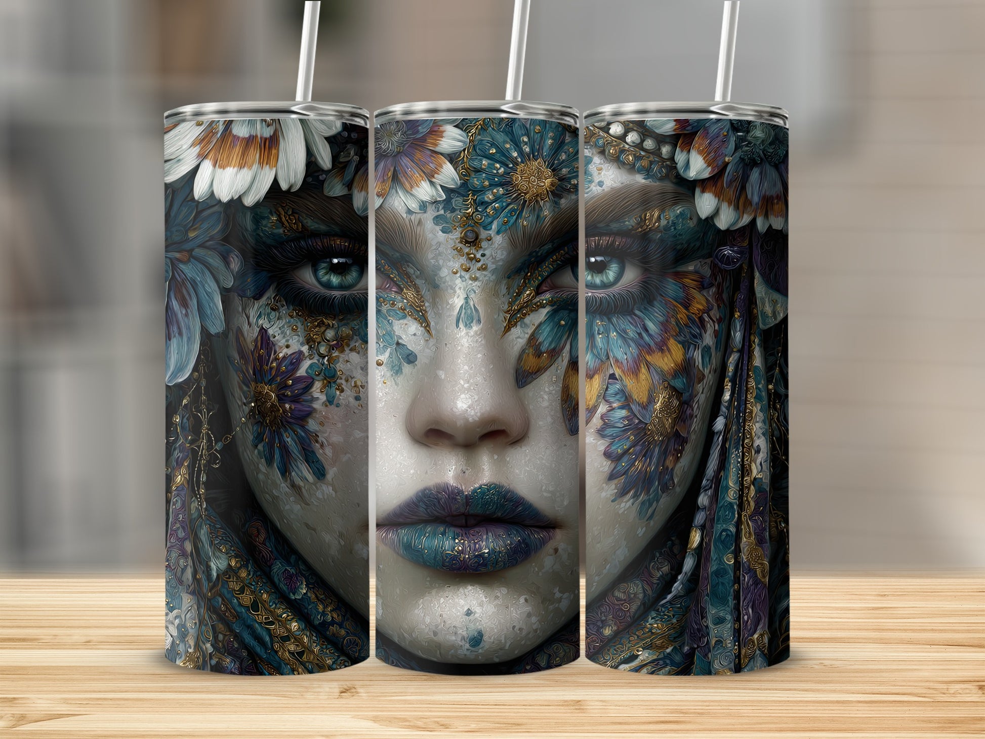 Mystical Floral Face Design Tumbler 20oz