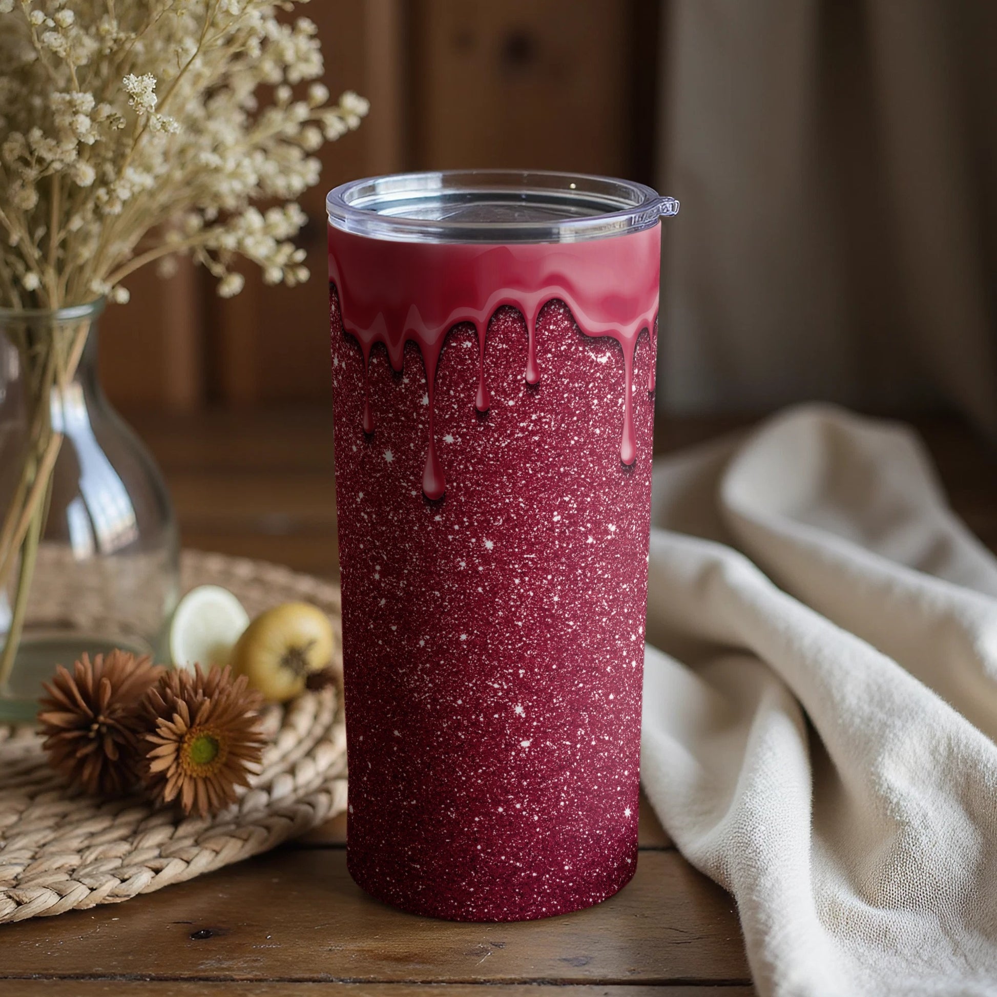 Sparkling Red Glitter Insulated Drink Tumbler