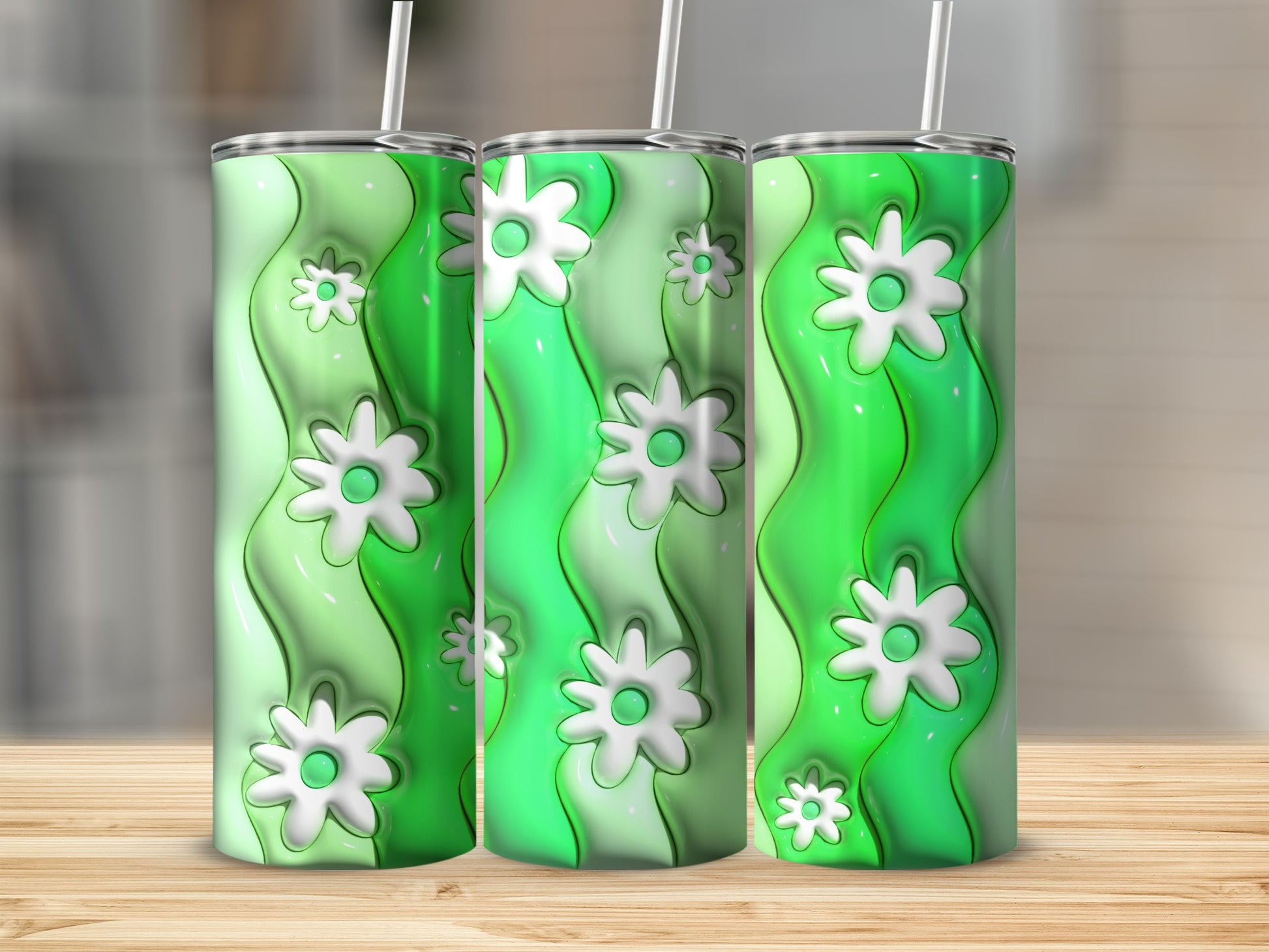 Green Floral Wavy Design 20oz Tumbler Product