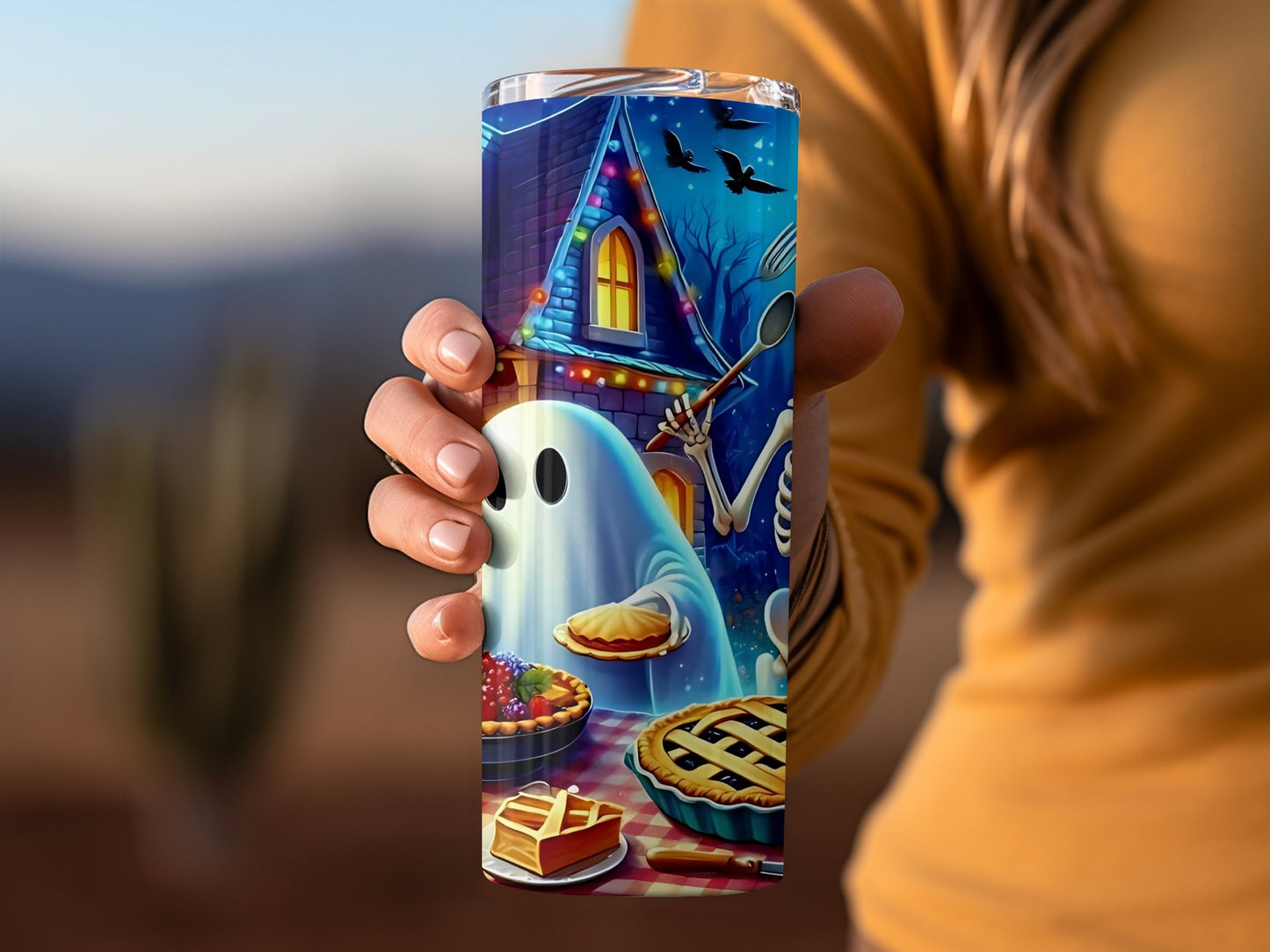 Spooky Halloween Ghost and Pie Design tumbler