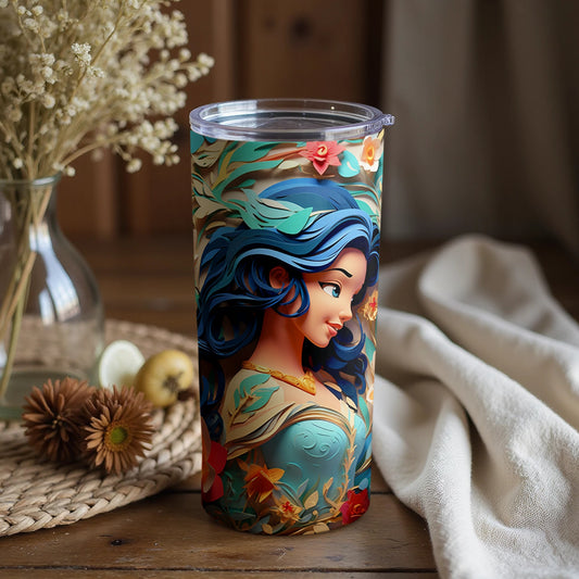 Vibrant Colorful Travel Mug with Floral and Hair Design