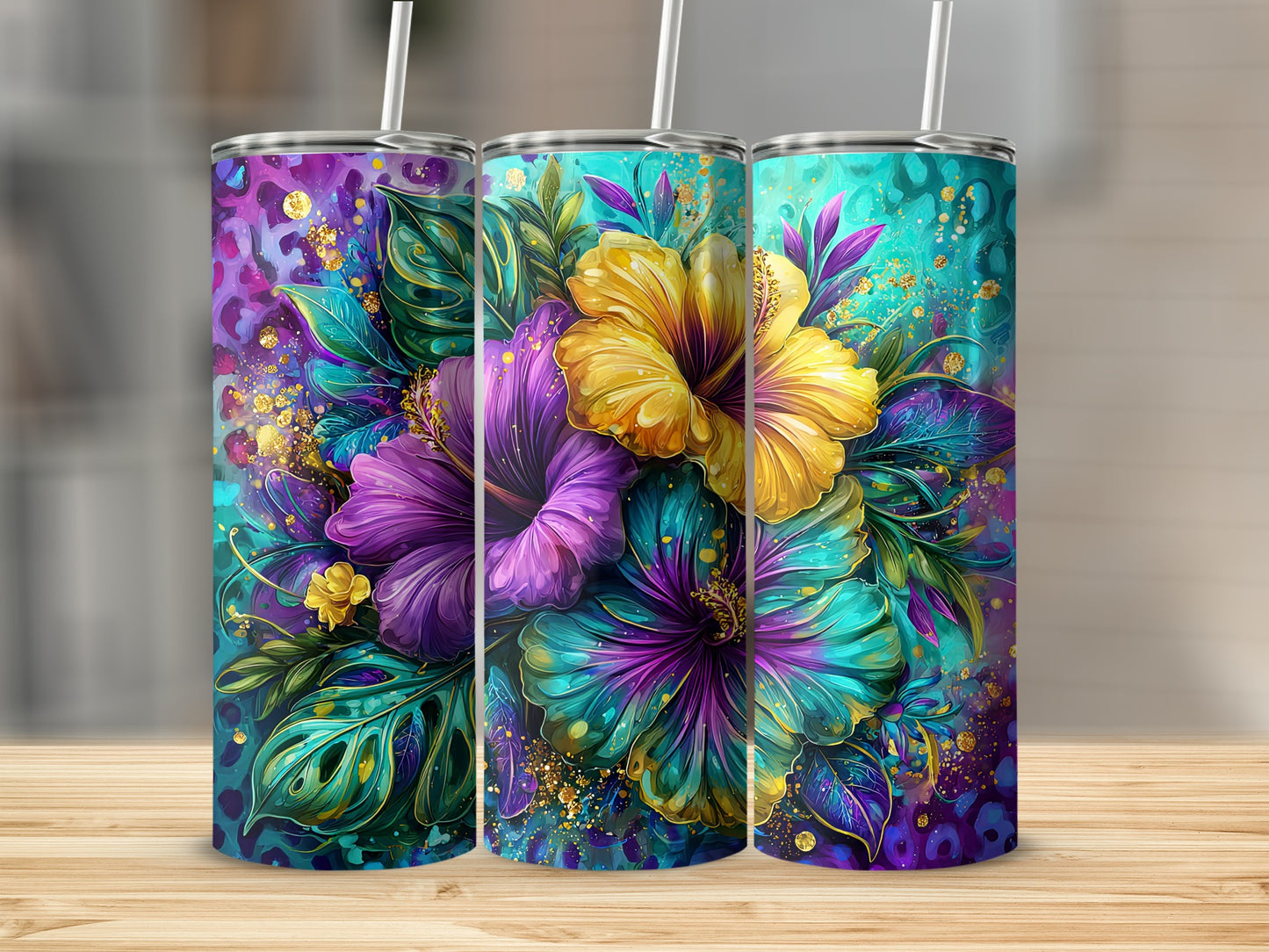 Vibrantly Colored Floral Art Insulated Drink Tumbler