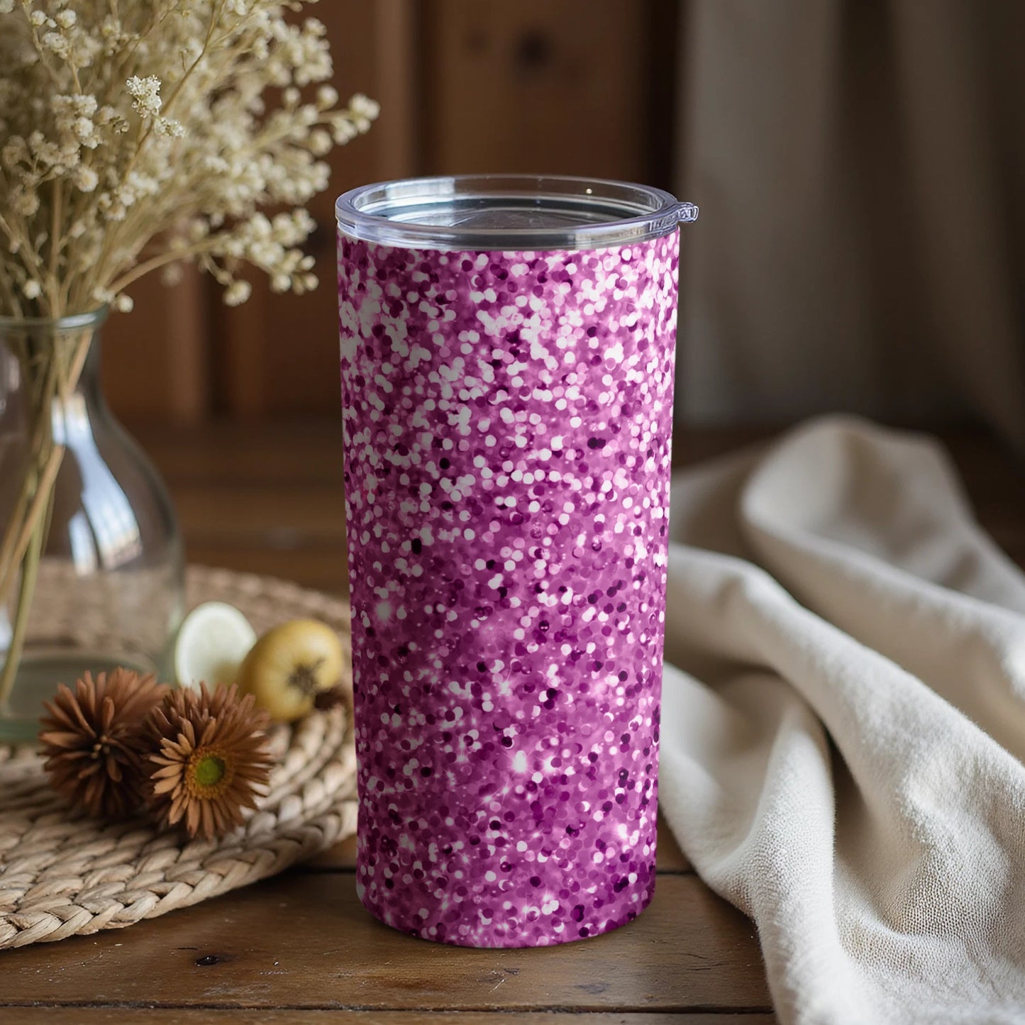 Purple and White Confetti Design Tumbler Cup