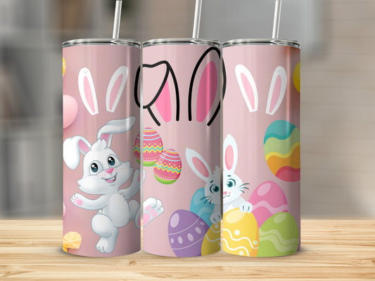 Colorful Easter Bunny and Eggs Design Tumbler Flask