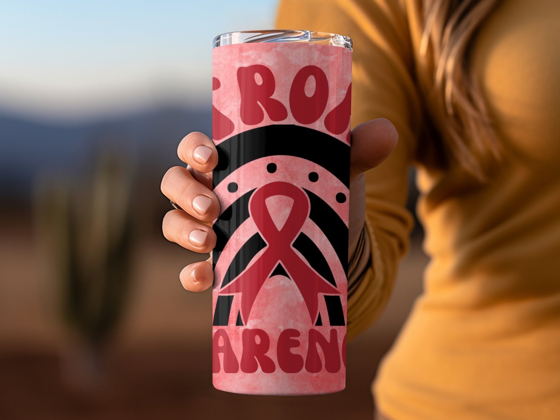 Pink Ribbon Breast Cancer Awareness Tumbler Cup