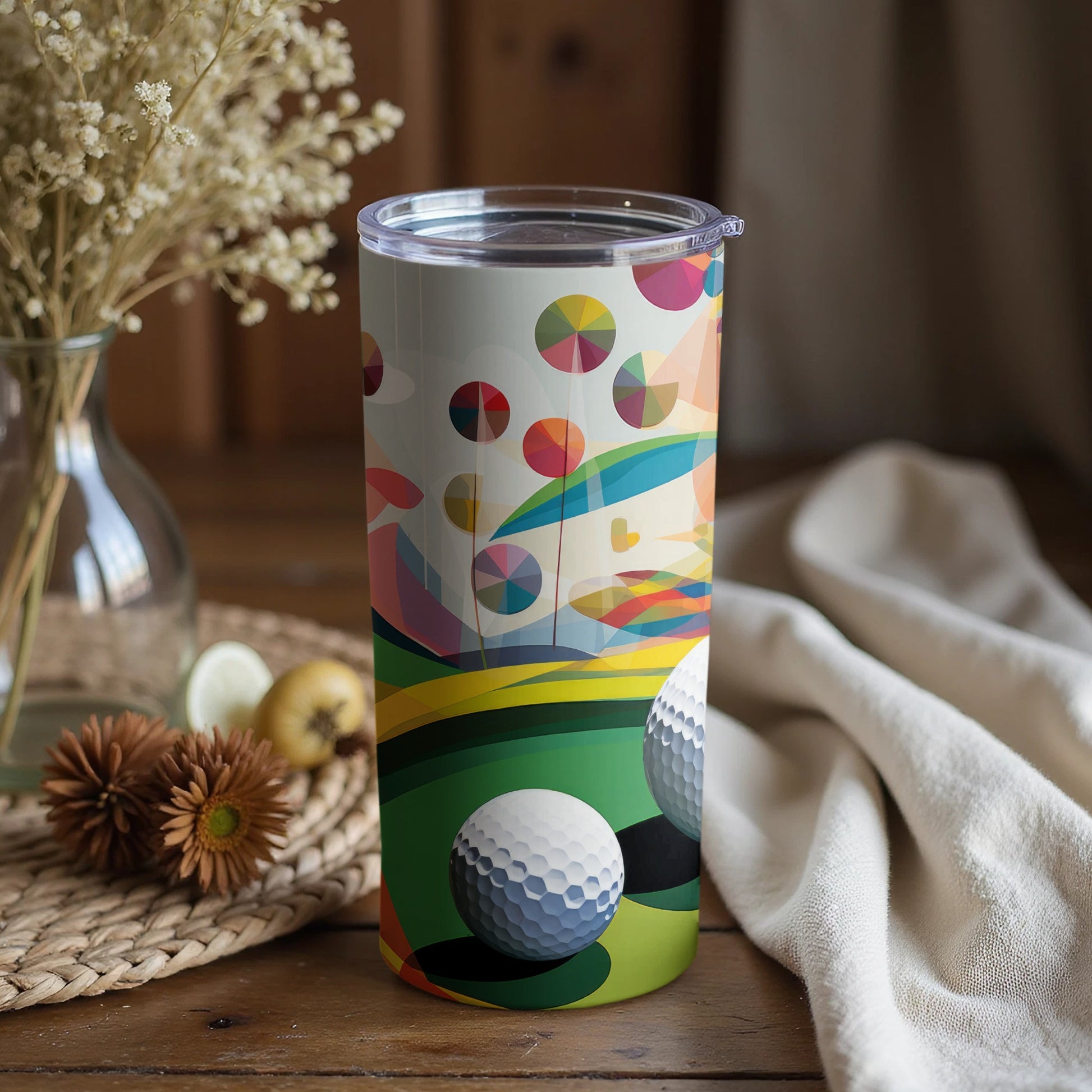 Colorful Artistic Golf Themed Tumbler with Lid