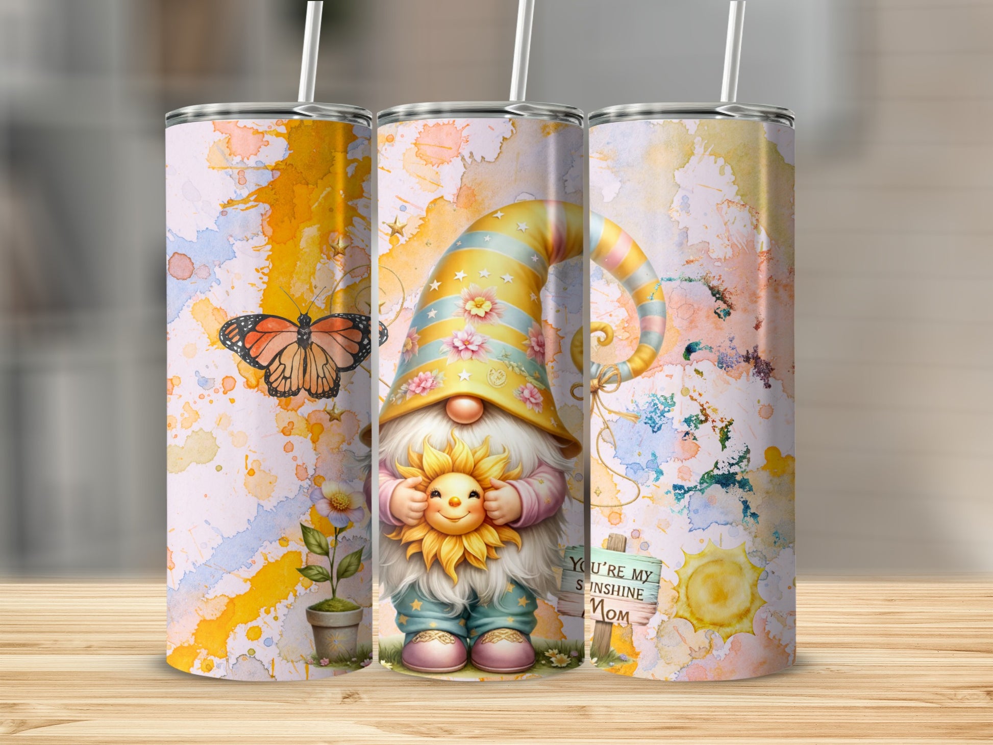 Gnome and Butterfly Art Tumbler You're My Sunshine Mug