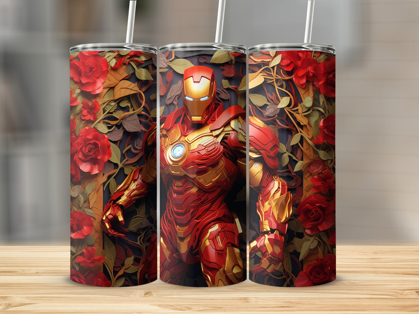 Superhero Themed Tumbler with Roses and Armor Design