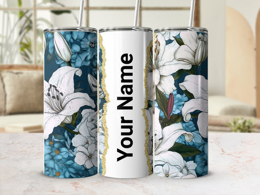 Customizable Floral Design Tumbler with Straw