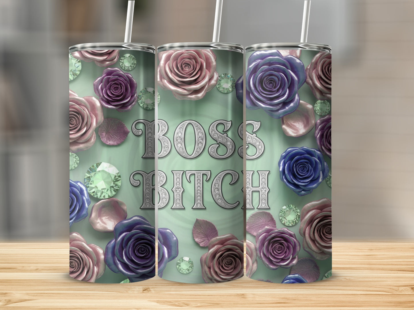 Boss Bitch Floral Rose Design Tumbler Set