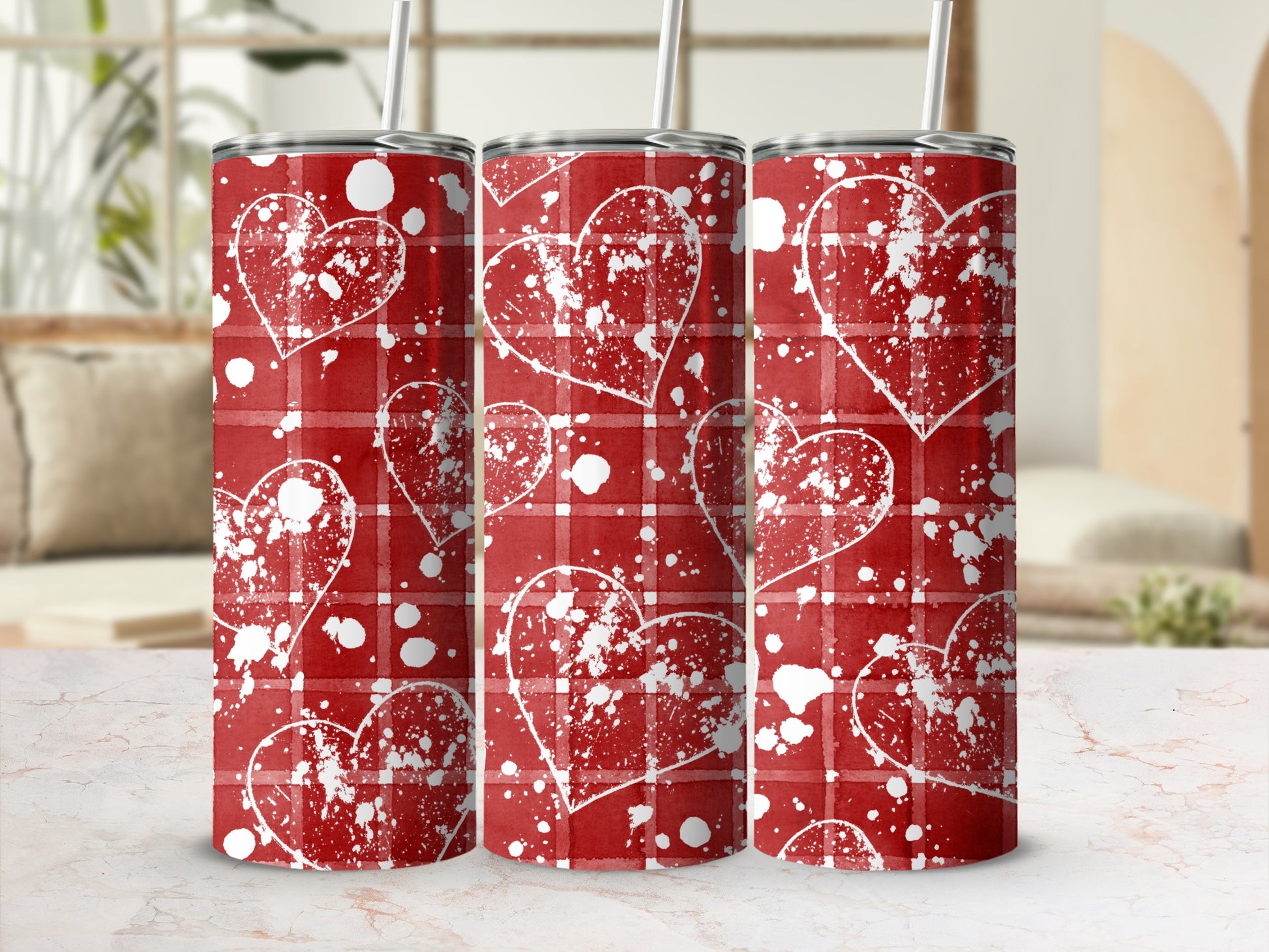 Red Hearts and Splatter Pattern Tumblers product