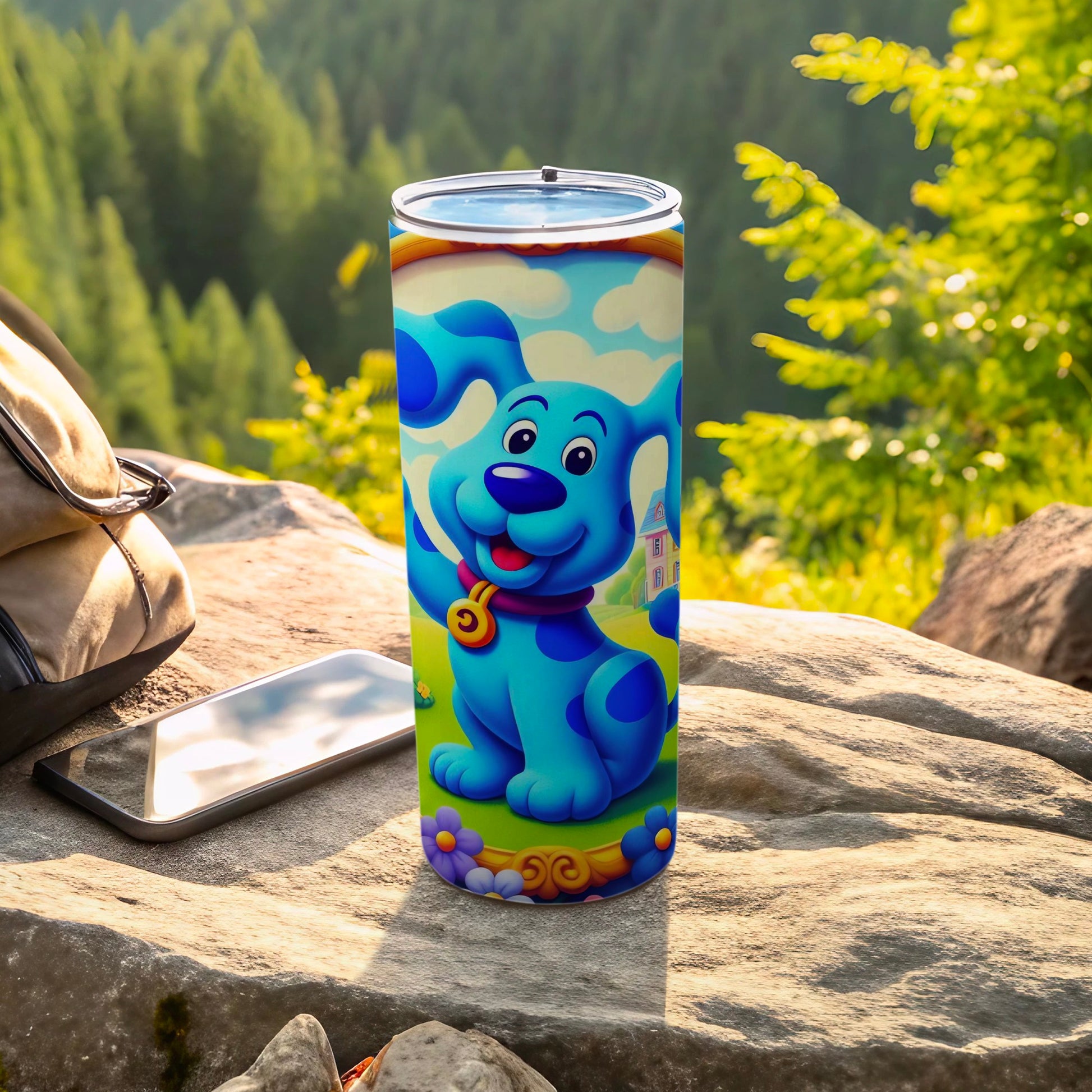 Cute Cartoon Blue Dog Design Insulated Tumbler Cup