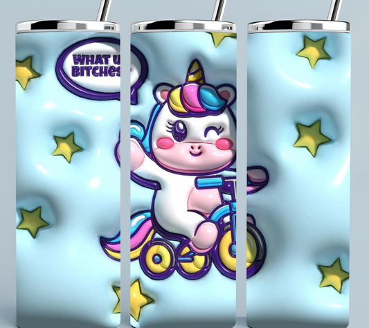 3D Light Blue Unicorn Tumbler