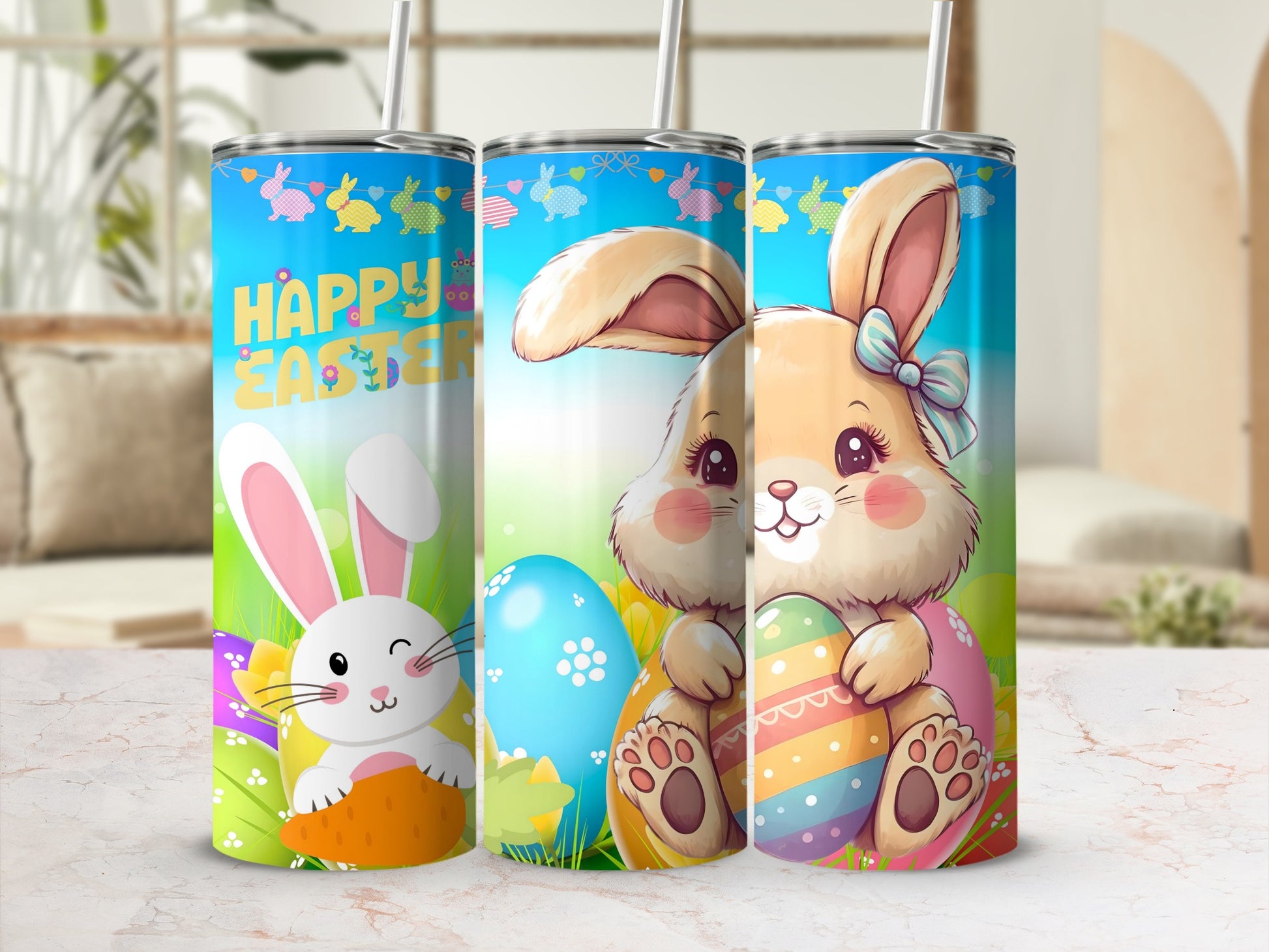 Happy Easter Bunny Themed 20 oz Tumbler Stainless
