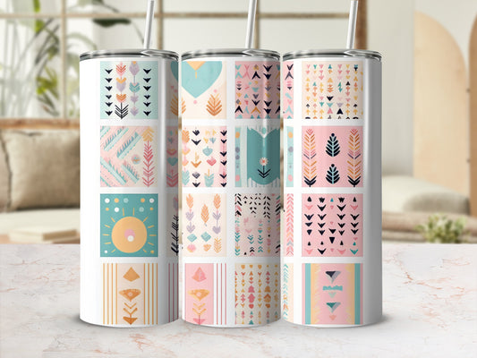 Colorful Geometric Pattern Tumbler with Straw