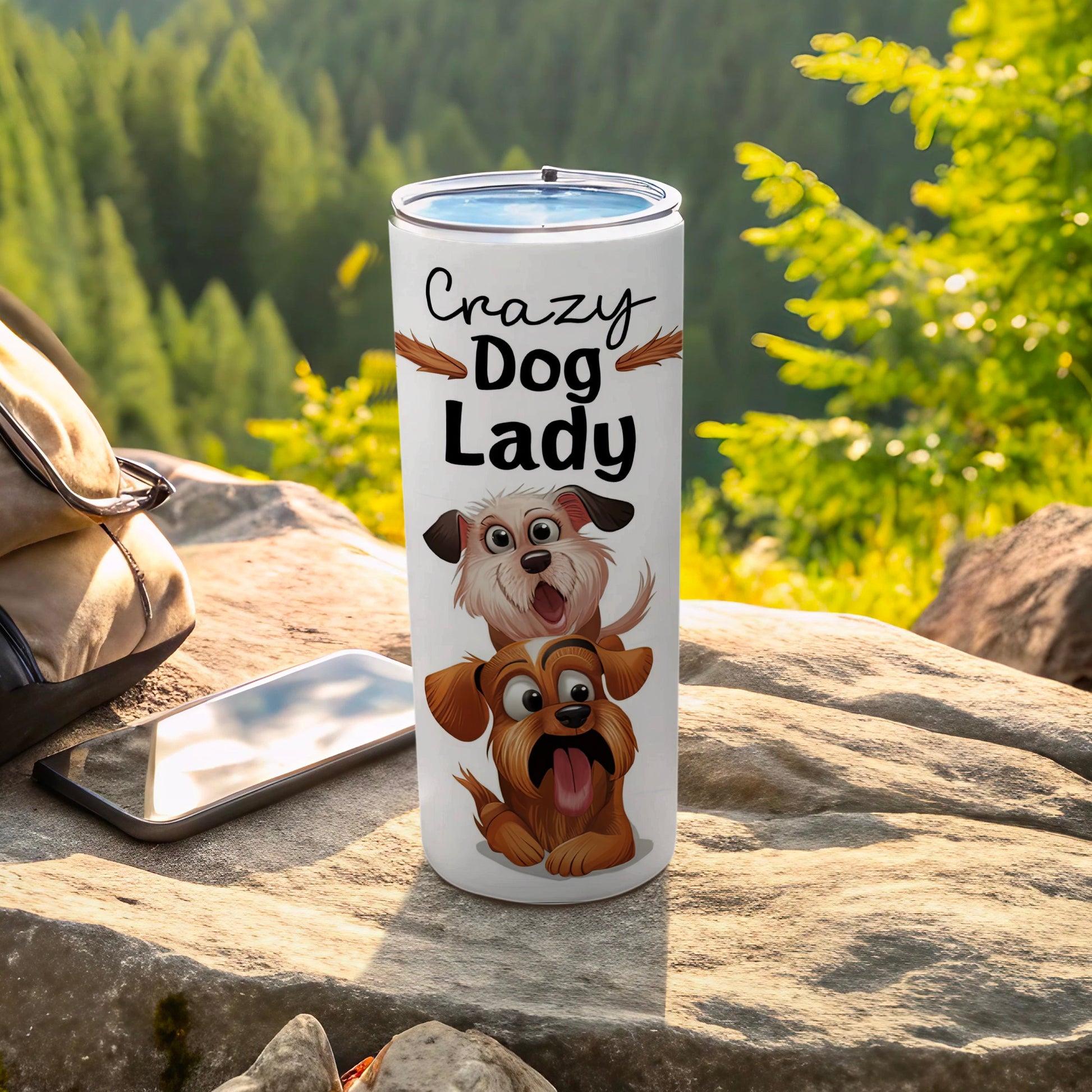 Crazy Dog Lady two cartoon dogs white tumbler product type