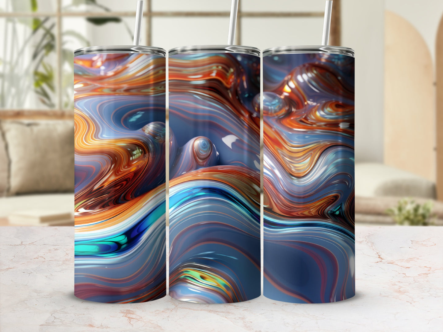 Vibrant Swirl Abstract Blue Orange Skinny Tumbler Product Type