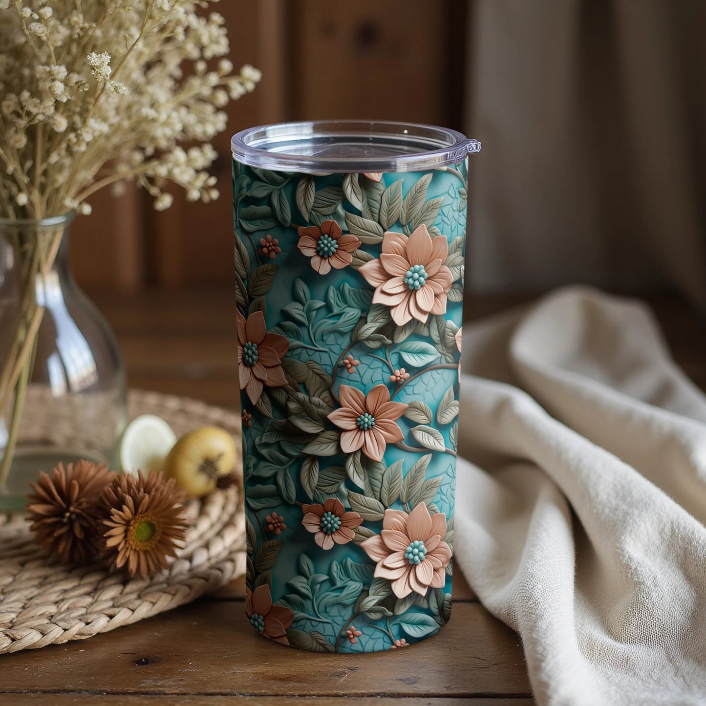 Floral Pattern Tumbler with Elegant Botanical Design
