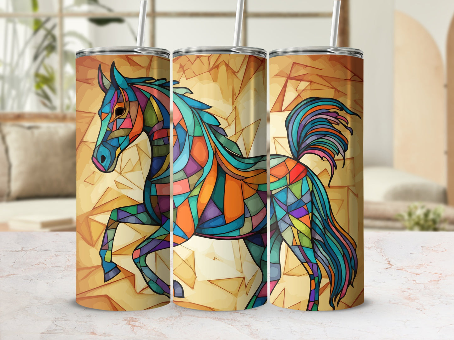 Colorful Stained Glass Horse Tumbler Vibrant Design