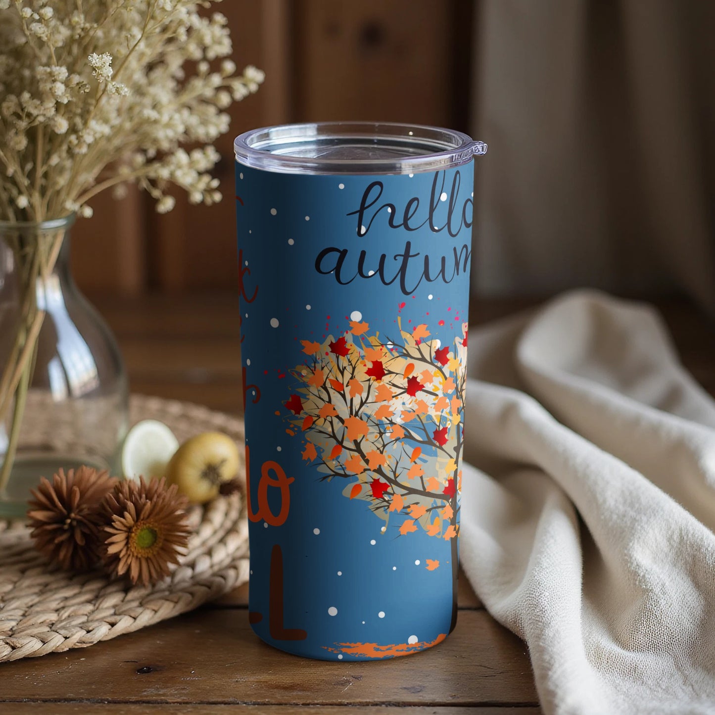 Beautiful Hello Autumn Design Insulated Tumbler Cup
