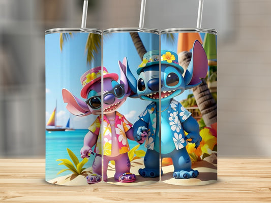 Cute Tropical Theme Stitch and Angel Tumblers