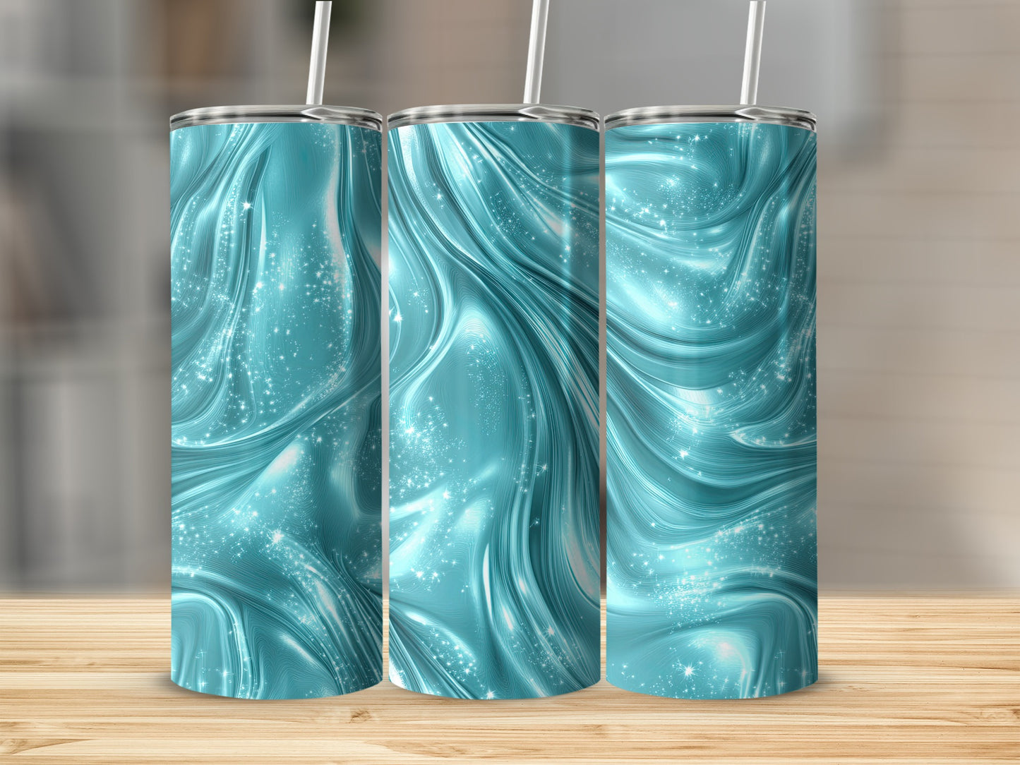 Teal Blue Swirls And Sparks Design Abstract Art Tumblers