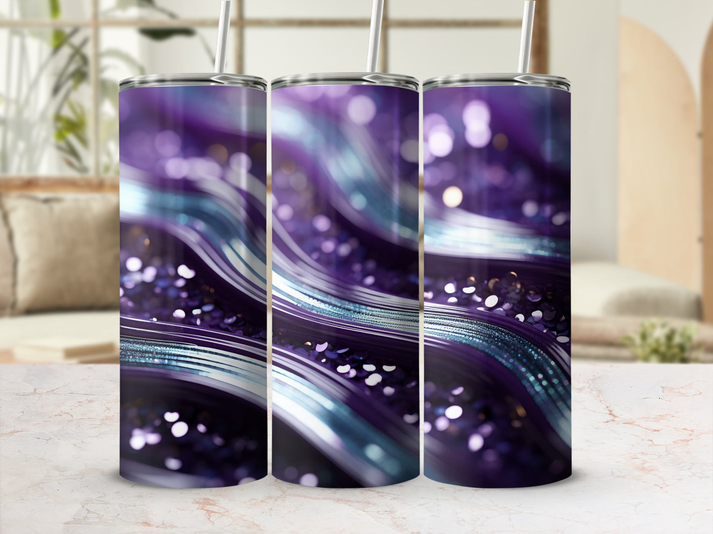 Vibrant Purple Blue Glitter Wavy Lines Sparkle Tumbler product type