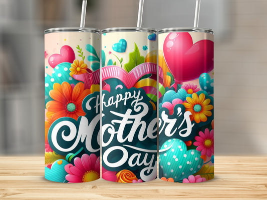 Colorful Happy Mother's Day Floral Tumbler Design