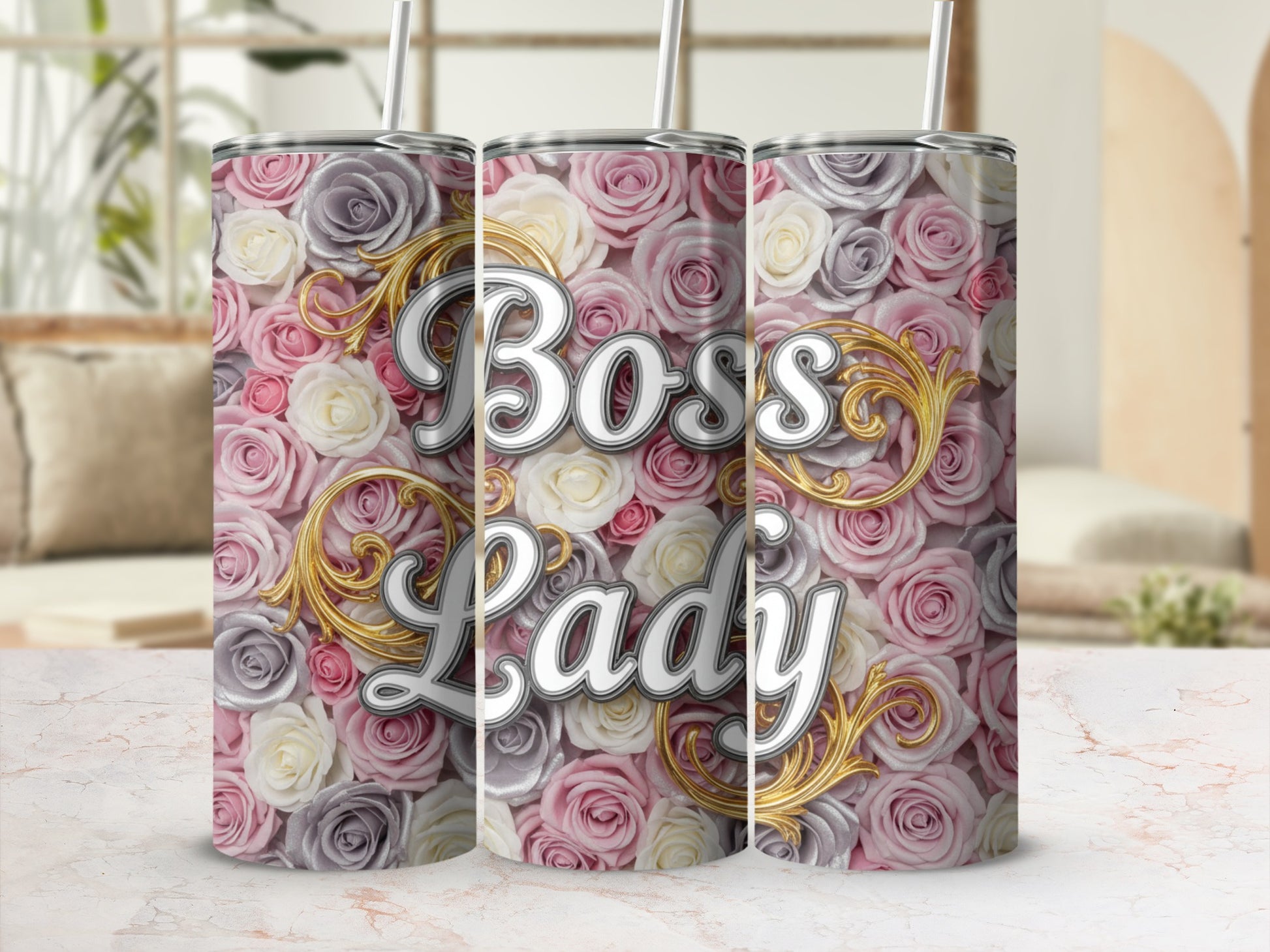 Boss Lady Floral Rose Design Tumbler for Empowerment
