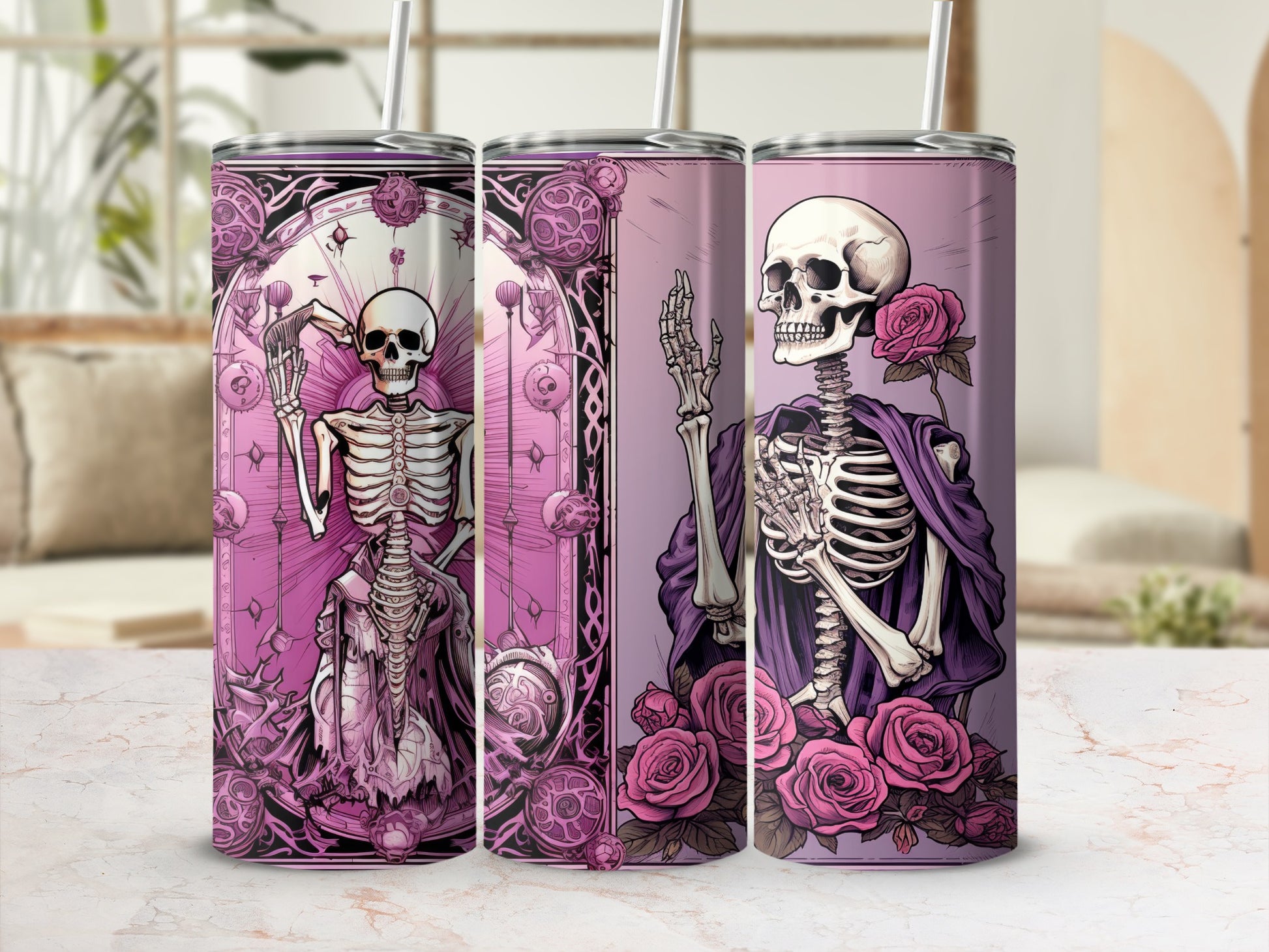 Gothic Skeleton and Roses Design Tumbler