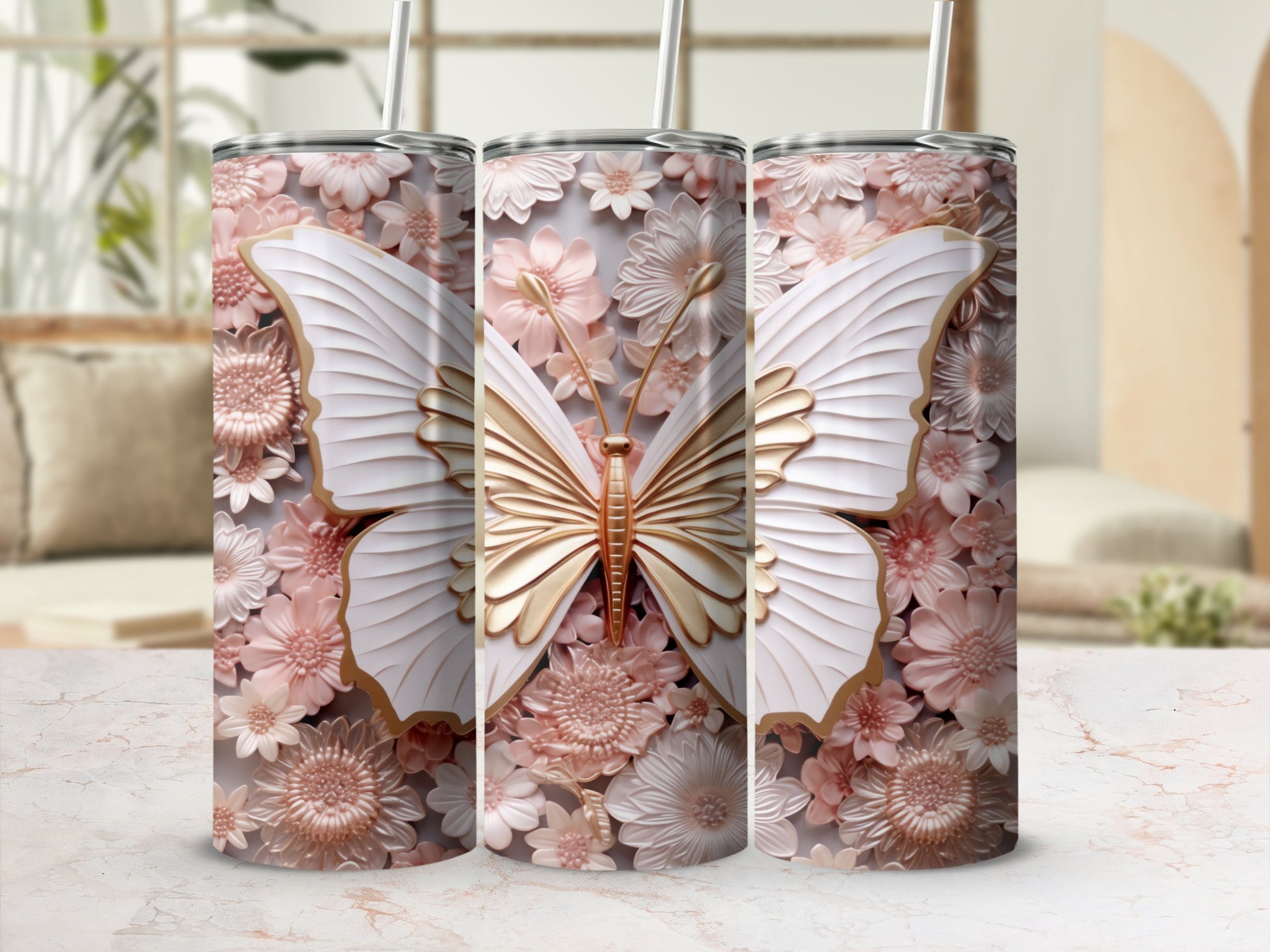 Elegant Butterfly with Floral Design Tumbler