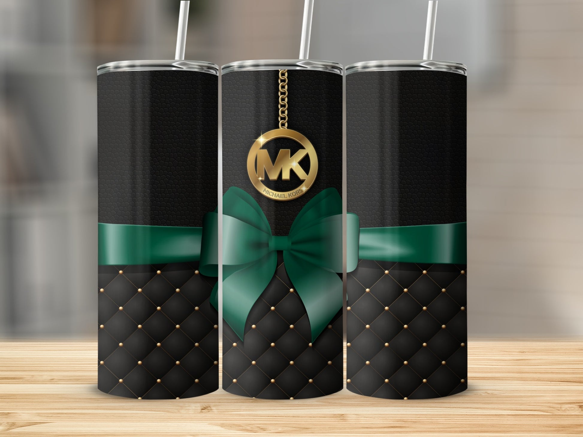 Elegant Black Tumbler with Green Bow Accent Design