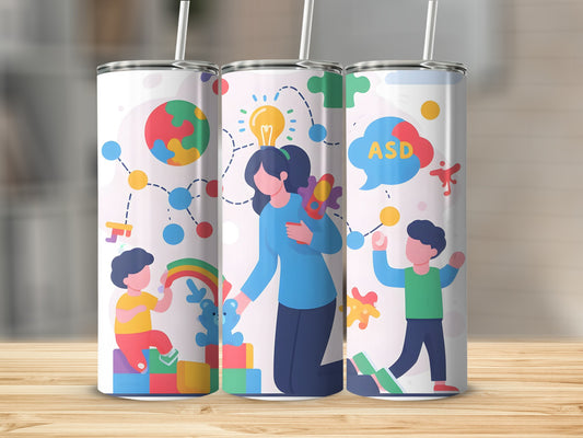 Autism Awareness Mom and Child Colorful Tumblers