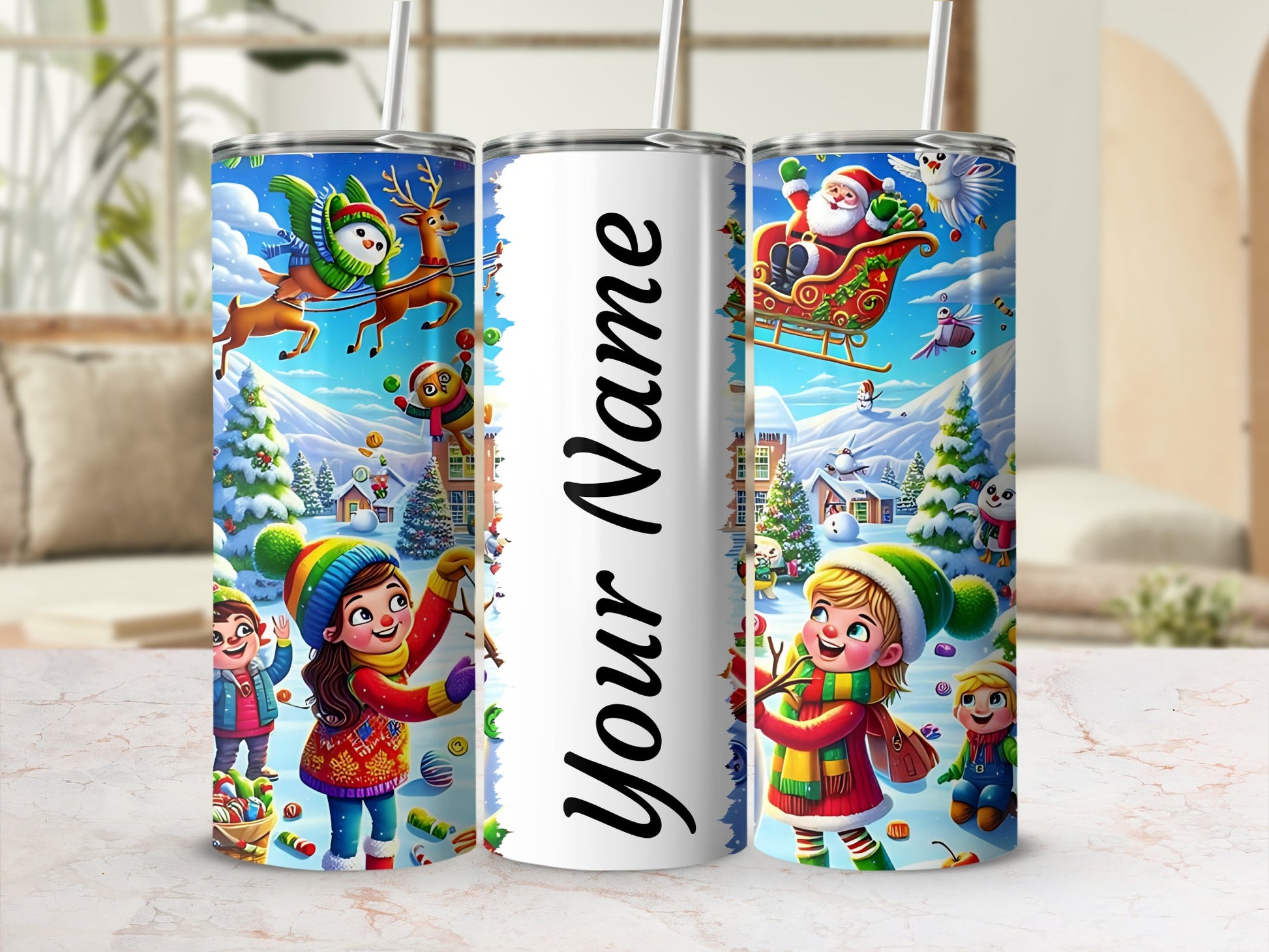 Personalized Christmas Festive Artwork Drink Tumbler