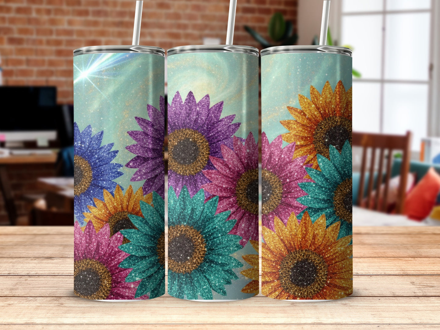 Glitter Sunflower Tumbler Unique Sleek Tumbler Design