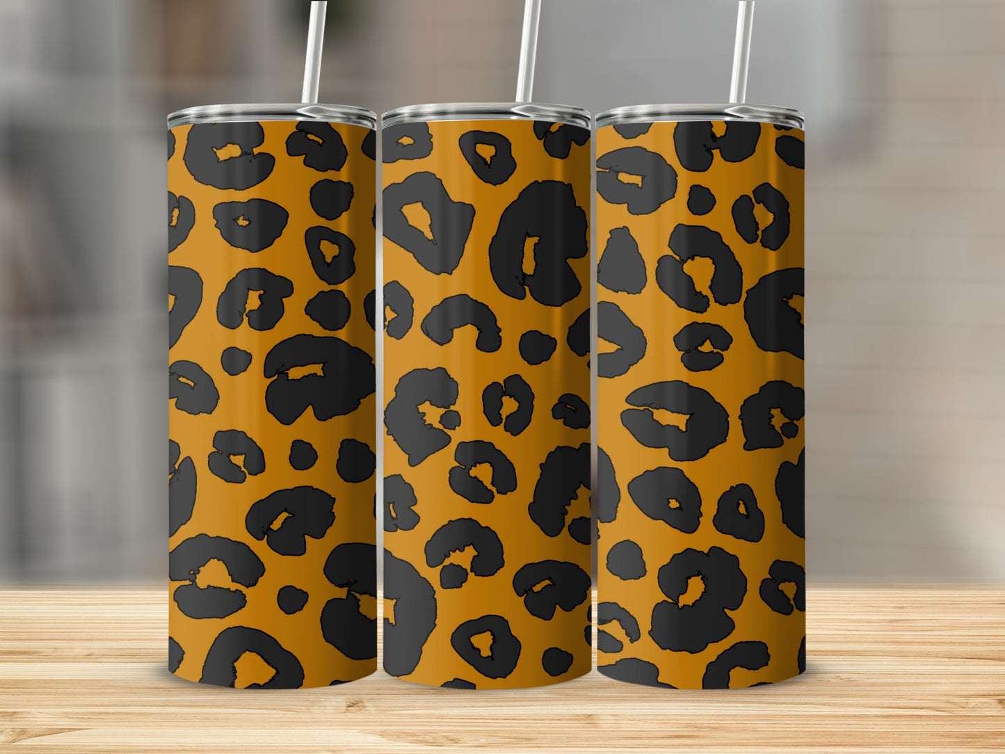 Leopard Print Tumbler with Straw Insulated Tumbler Cup