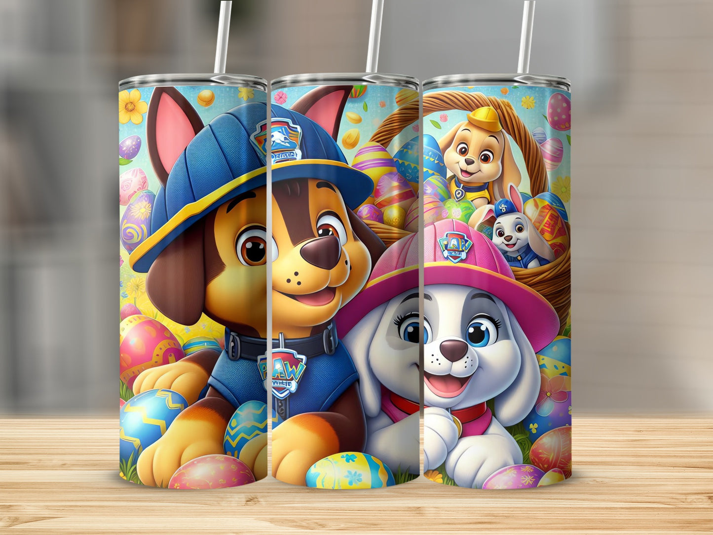 Colorful Easter Themed Paw Patrol Character Tumblers