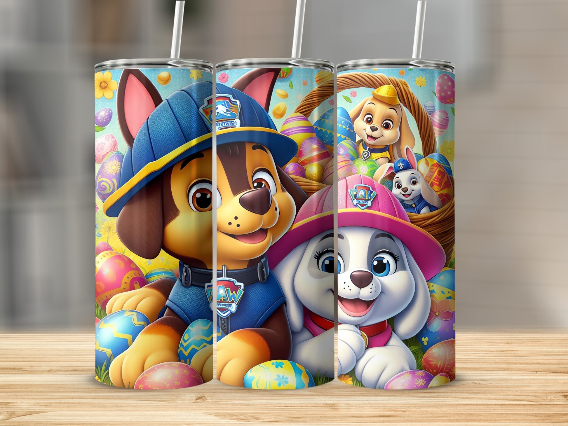 Colorful Easter Themed Paw Patrol Character Tumblers