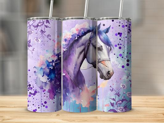 Artistic Horse Design Tumbler with Floral Accents