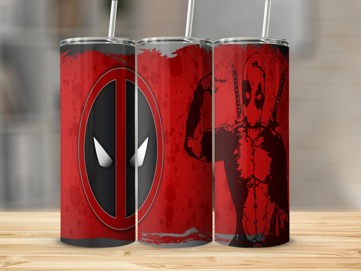 Deadpool Mask Logo With Red Background Design Tumblers