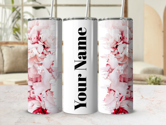 Custom Pink Peony Design Personalized Tumbler