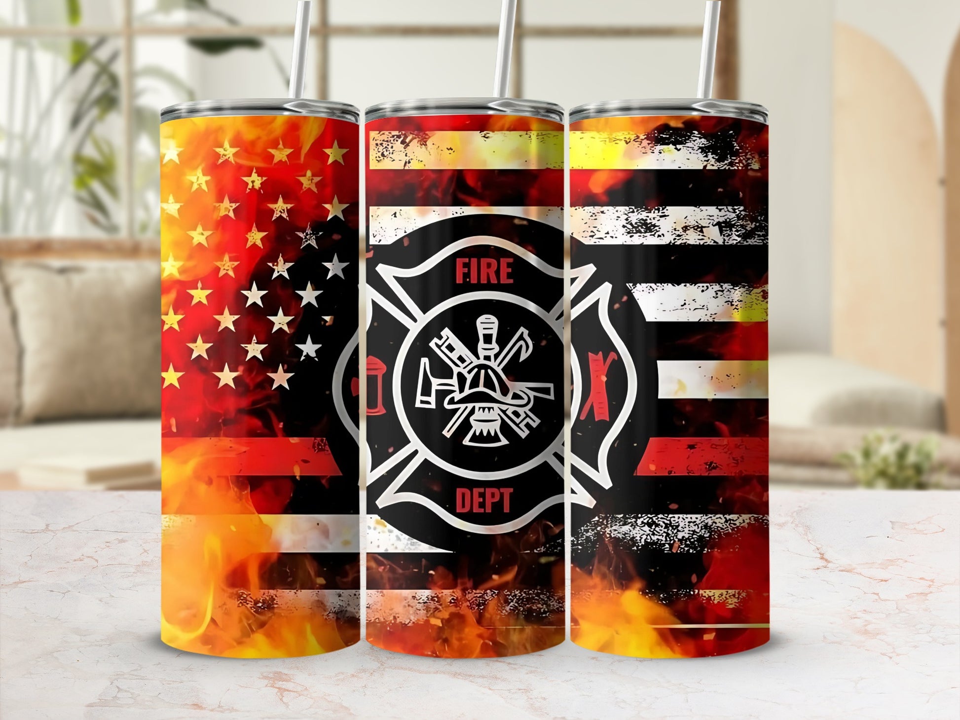 Fire Dept American Flag Design Tumbler