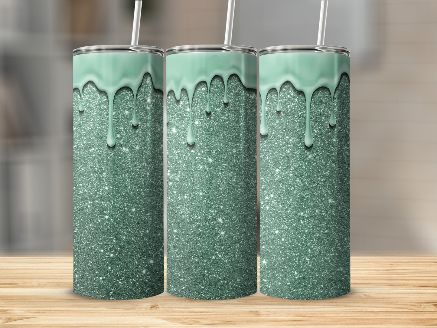 Shimmering Mint Green Glitter Drip Tumbler