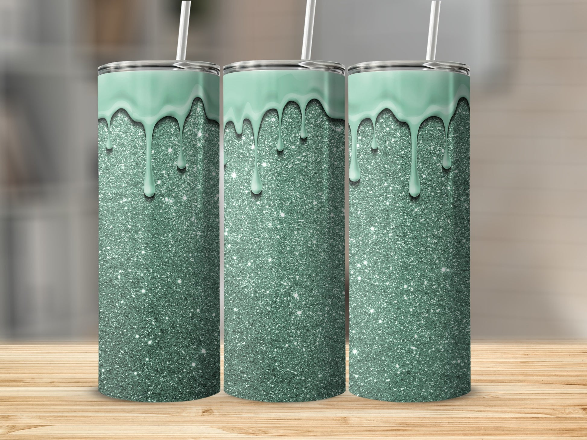 Shimmering Mint Green Glitter Drip Tumbler