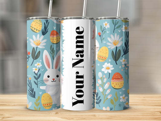 Customizable Easter Bunny and Eggs Floral Tumbler