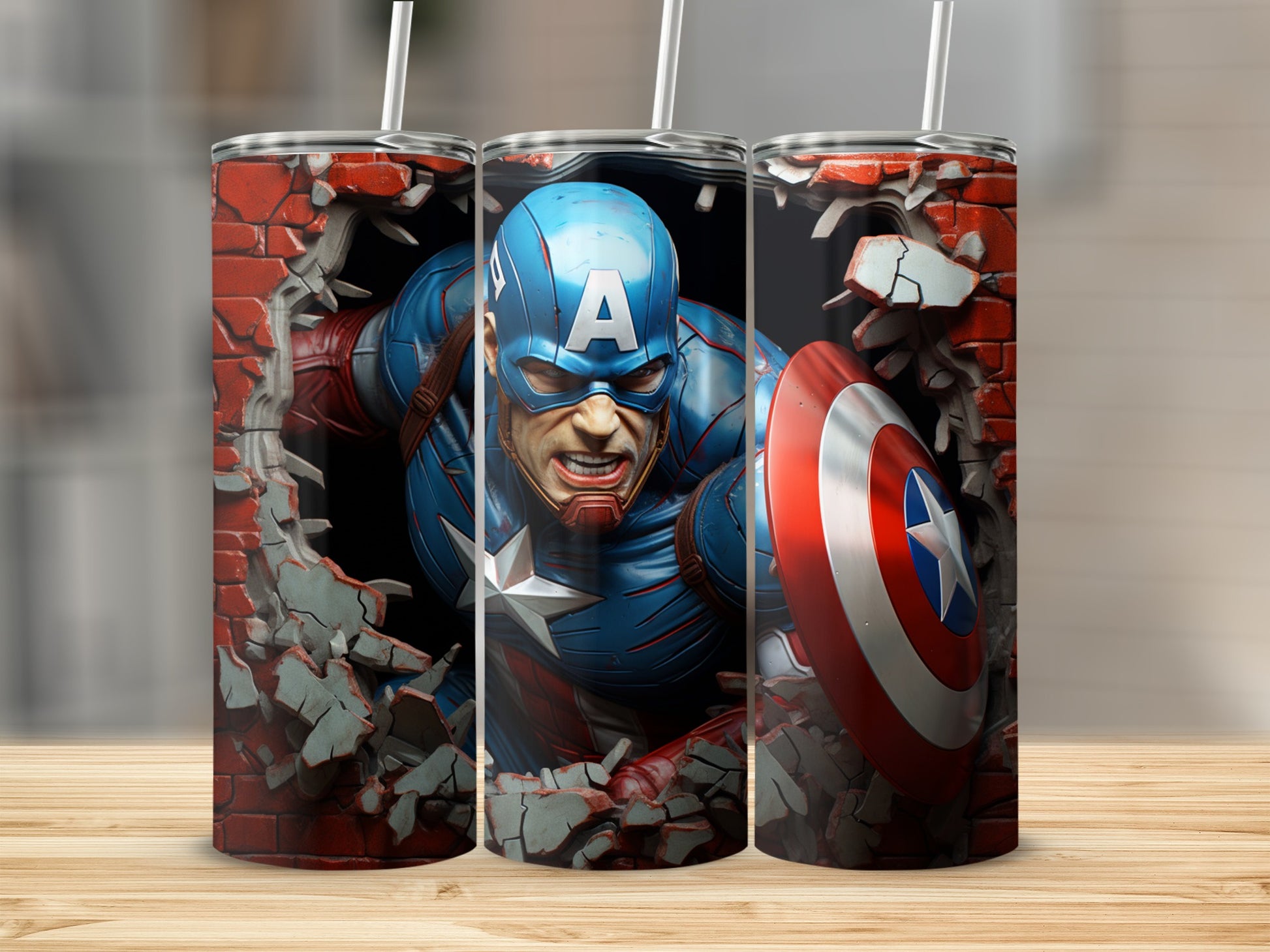 Captain America Breaking Through Wall Tumbler Design