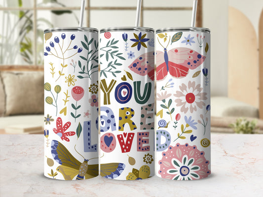 Colorful Floral and Butterfly Insulated Tumbler Cups